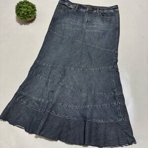 DKNY Denim Blue Tiered Maxi Skirt